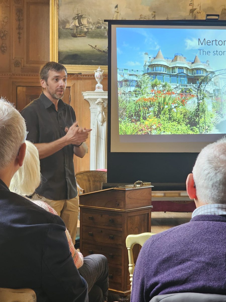 Phil Broomfield delivers a garden talk about Merton's Dream Garden, for page The Garden History Detective's Gallery on website Garden Talks & Lectures delivered across Dorset & Hampshire